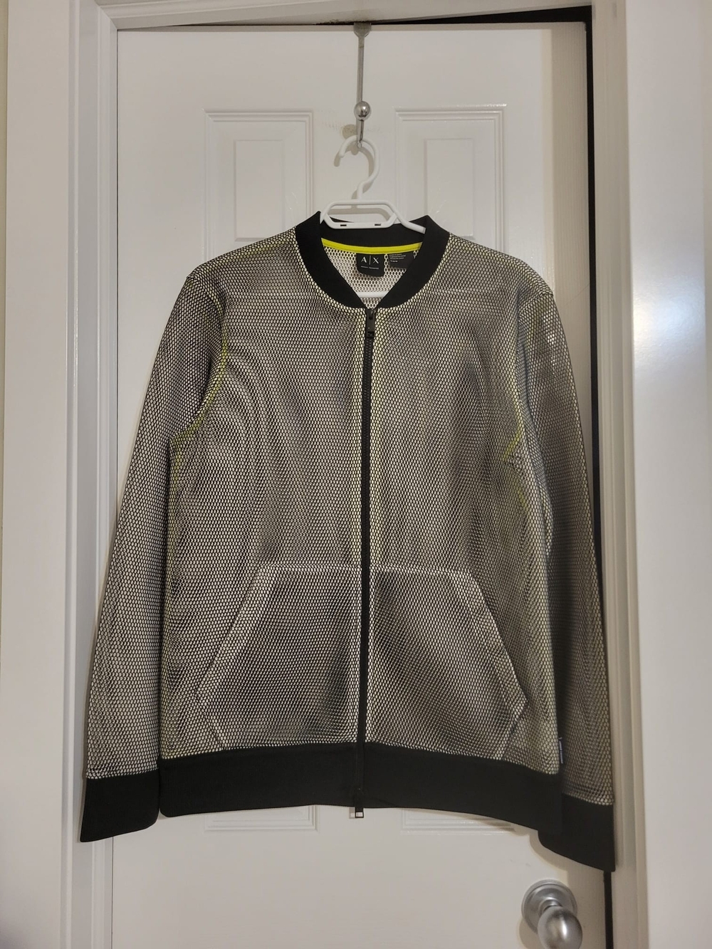 Armani Exchange Men Mesh Bomber Jacket with Neon Yellow Trim Size M